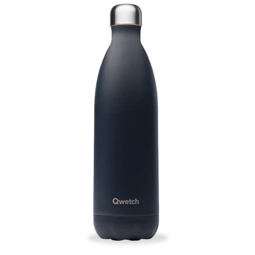 Qwetch - Trinkflasche Originals Edelstahl Isolierflasche 1L Karbongrau - Thermosflasche 24h Kalt & 12h Heiß - Auslaufsicher, BPA-frei, Wiederverwendbar - Perfekt für Sport, Reisen, Büro & Wandern von QWETCH