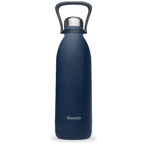 QWETCH - Isothermische Flasche - Titan Granite Blau 1,5L - 48h kalt & 16h heiß - BPA frei, wasserdicht - Edelstahlflasche mit Tragegriff von QWETCH