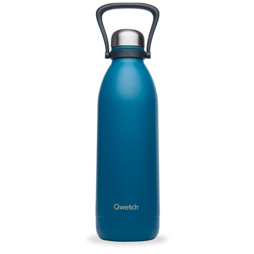 QWETCH - Isothermische Flasche - Titan Matt blau 1,5L - 48h kalt & 16h heiß - BPA frei, wasserdicht - Edelstahlflasche mit Tragegriff von QWETCH
