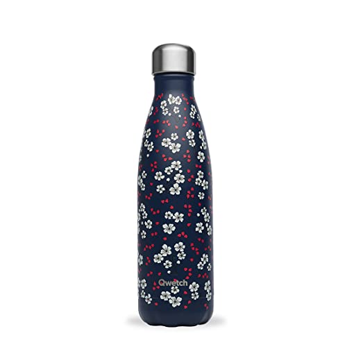 QWETCH - Isothermische Originals Flasche - Hanami Blau 500ml - Nomadische Edelstahlflasche - 24h Kalt und 12h Warm - Wasserdicht, BPA-frei & wiederverwendbar von QWETCH