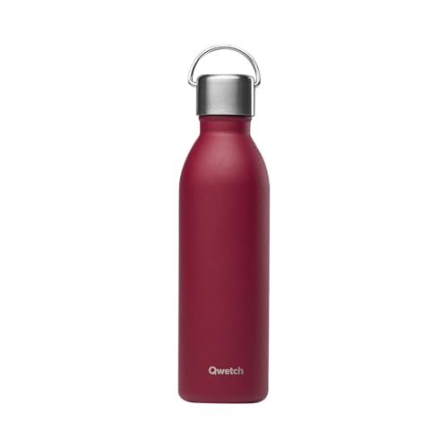 Qwetch - Trinkflasche 1L Edelstahl Granat Active - Thermosflasche aus 90% recyceltem Inox - 24h Kalt & 12h Heiß - Isolierflasche, Auslaufsicher, BPA-frei & Kompakt von QWETCH