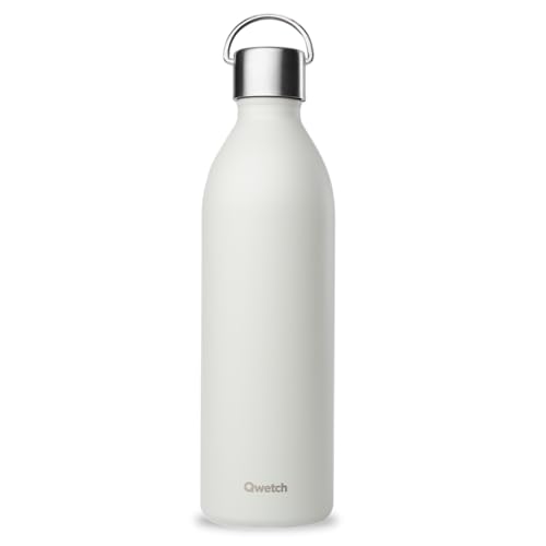 Qwetch - Trinkflasche 1L Edelstahl Grau Active - Thermosflasche aus 90% recyceltem Inox - 24h Kalt & 12h Heiß - Isolierflasche, Auslaufsicher, BPA-frei & Kompakt von QWETCH