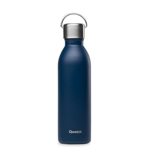 Qwetch - Isolierflasche Active Marineblau 600 ml – Trinkflasche mit Henkel aus recyceltem Edelstahl – 24 Stunden kalt und 12 Stunden warm – wasserdicht, BPA-frei & kompakt von QWETCH