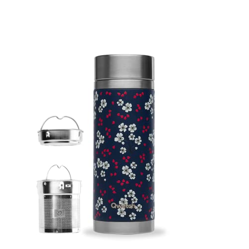 Qwetch - Teekanne mit Thermoskanne – Hanami blau 400 ml – Infuserflasche Nomade Edelstahl – 5 Stunden heiß und 7 Stunden kalt, BPA-frei, wasserdicht & wiederverwendbar – ideal für Tee, Kaffee, Obst, von QWETCH