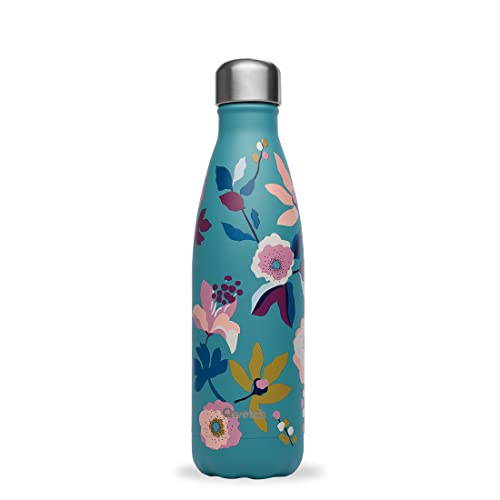 QWETCH - Isothermische Originals Flasche - Bohème Blau 500ml - Nomadische Edelstahlflasche - 24h Kalt und 12h Warm - Wasserdicht, BPA-frei & wiederverwendbar von QWETCH