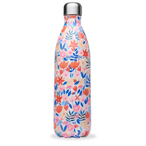 Qwetch - Thermosflasche Flora, Rot, 1 l – Trinkflasche für unterwegs aus Edelstahl – 24 Stunden kalt und 12 Stunden warm – wasserdicht, BPA-frei & wiederverwendbar von QWETCH