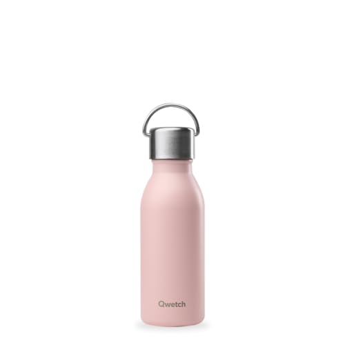 Qwetch - Trinkflasche 350ml Edelstahl Pastellrosa Active - Kleine Thermosflasche aus 90% recyceltem Inox - 24h Kalt & 12h Heiß - Isolierflasche, Auslaufsicher, BPA-frei & Kompakt von QWETCH