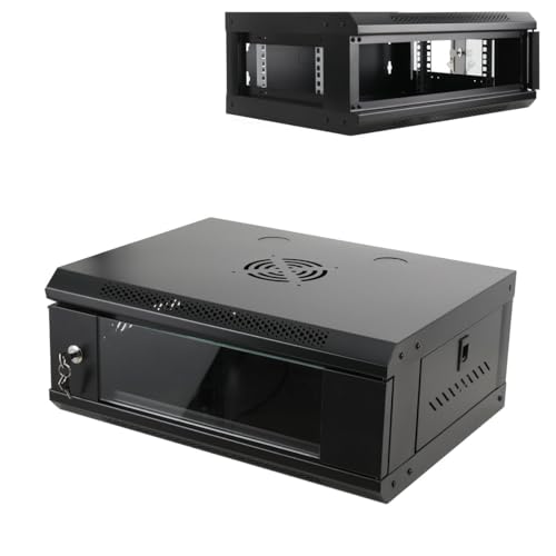 4HE Server Rack Schrank Netzwerkschrank 4U Server Rack Cabinet Boden-/Wandmontage 550×400×210mm(W×D×H) Traglast 60kg, Glasfrontplatte Router Schrank von QWEXOB