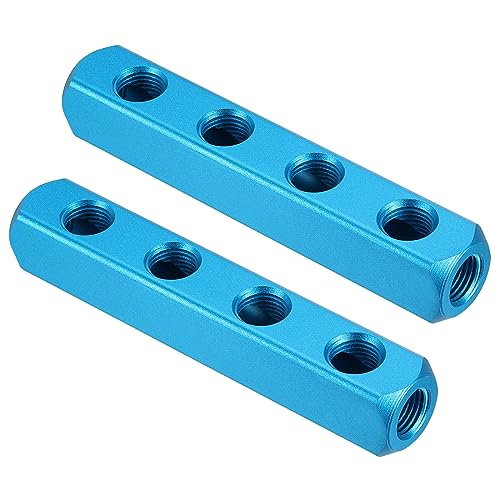 Aluminiumverteiler, 4-Wege-Luftverteiler mit 7 Anschlüssen, 2er-Pack G1/4-Zoll-Schlauch-Inline-Block-Splitter-Pneumatikanschluss, blau Aluminiumverteiler, 4-Wege-Luftverteiler mit 7 Anschlüssen, 2er-Pack G1/4-Zoll-Schlauch-Inline-Block-Splitter-Pneumatikanschluss, blau von QWFVHJ