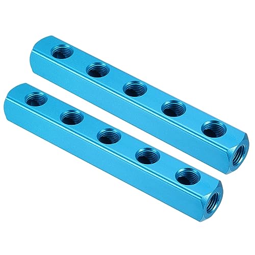 Aluminiumverteiler, 5-Wege-Luftverteiler mit 8 Anschlüssen, 2er-Pack G1/4-Zoll-Schlauch-Inline-Block-Splitter-Pneumatikverschraubung, blau Aluminiumverteiler, 5-Wege-Luftverteiler mit 8 Anschlüssen, 2er-Pack G1/4-Zoll-Schlauch-Inline-Block-Splitter-Pneumatikverschraubung, blau von QWFVHJ