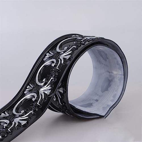 Flexible Fußleisten-Formteile, selbstklebende Fußleisten-Wandleiste aus Gummi for Abziehen und Aufkleben, 9,8 Fuß lange Vinyl-Formteile for Wände, Kanten, Ränder, Fensterrahmen(Black Silver) von QWFVHJ