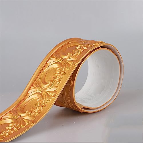Flexible Fußleisten-Formteile, selbstklebende Fußleisten-Wandleiste aus Gummi for Abziehen und Aufkleben, 9,8 Fuß lange Vinyl-Formteile for Wände, Kanten, Ränder, Fensterrahmen(Gold) von QWFVHJ