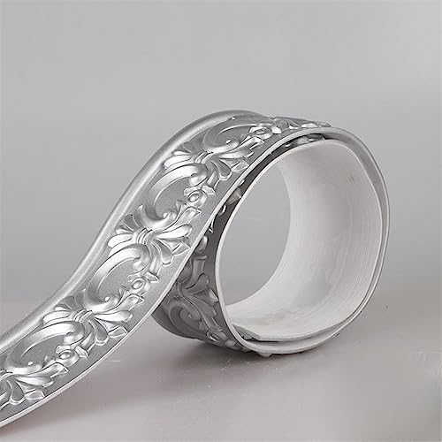 Flexible Fußleisten-Formteile, selbstklebende Fußleisten-Wandleiste aus Gummi for Abziehen und Aufkleben, 9,8 Fuß lange Vinyl-Formteile for Wände, Kanten, Ränder, Fensterrahmen(Silver) von QWFVHJ