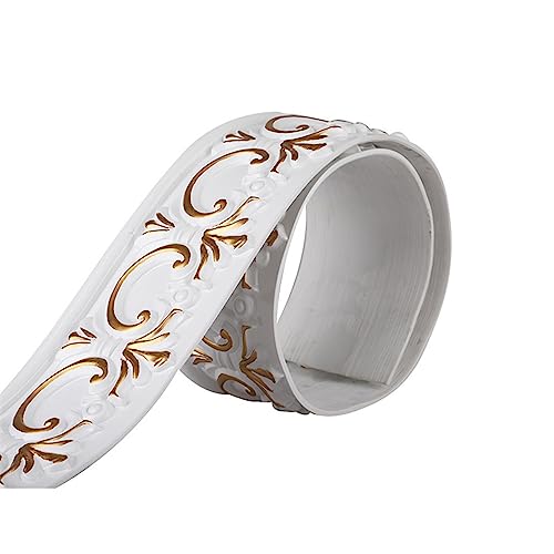 Flexible Fußleisten-Formteile, selbstklebende Fußleisten-Wandleiste aus Gummi for Abziehen und Aufkleben, 9,8 Fuß lange Vinyl-Formteile for Wände, Kanten, Ränder, Fensterrahmen(White Gold) von QWFVHJ