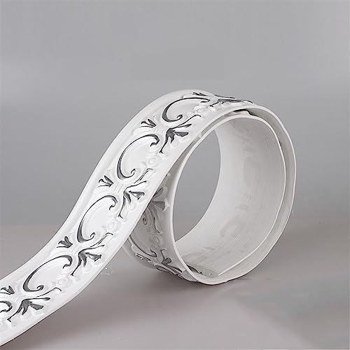 Flexible Fußleisten-Formteile, selbstklebende Fußleisten-Wandleiste aus Gummi for Abziehen und Aufkleben, 9,8 Fuß lange Vinyl-Formteile for Wände, Kanten, Ränder, Fensterrahmen(White Silver) von QWFVHJ