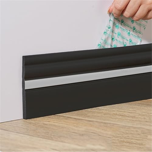Flexible Fußleisten-Zierleisten, Upgrade 16,4 Fuß, abziehbare und aufklebbare Gummi-Wandsockelleisten, selbstklebende Vinyl-Hohlkehlensockelleiste (Grau, 120 mm)(Black Silver,98mm) von QWFVHJ