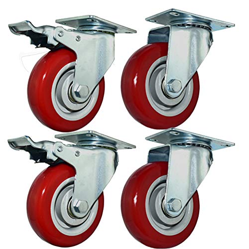 Gummirolle, 3 Zoll, Hochleistungs-Lenkrollen for Möbel – 360 kg Tragkraft, leise PU-Platten-Lenkrollen mit Bremse, Stahlhalterung, Doppellager for Werkbank und Sofawagen(2brake+2swivel) von QWFVHJ