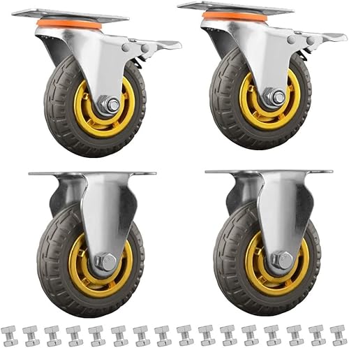 Gummirolle, Hochleistungs-4-Lenkrollen for Industriemöbel, Tragkraft 600 kg, inklusive 2 Rädern und Bremse, perfekter Ersatz for Werkbänke, sanftes Rollen(2brake+2standard,3in) von QWFVHJ