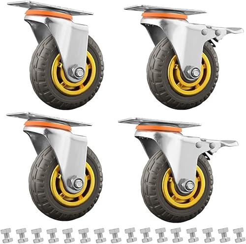 Gummirolle, Hochleistungs-4-Lenkrollen for Industriemöbel, Tragkraft 600 kg, inklusive 2 Rädern und Bremse, perfekter Ersatz for Werkbänke, sanftes Rollen(2swivel+2brake,3in) von QWFVHJ