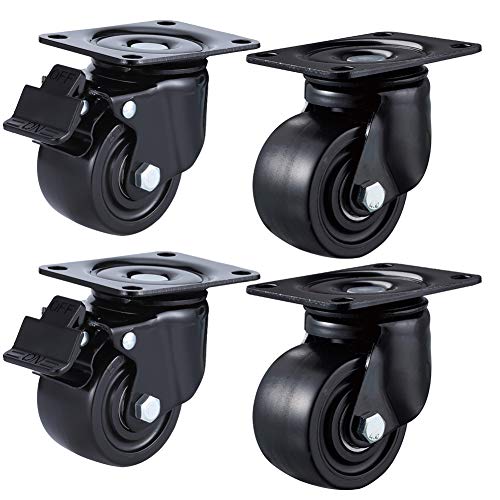 Gummirolle, Hochleistungs-Lenkrollen mit 2,5 Zoll und Bremse – 450 kg Tragkraft, leise Industrie-Plattenräder aus Nylon for Trolleys, Werkbänke Möbel, 4er-Set(2.5inch 2brake+2swivel) von QWFVHJ