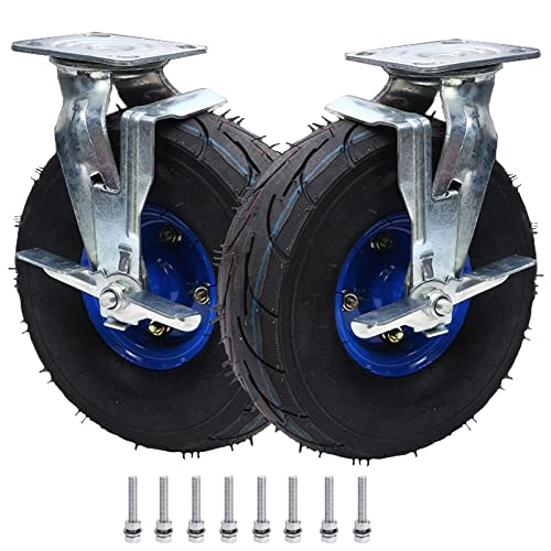 Gummirolle, Hochleistungs-Pneumatik-Lenkrolle mit Bremse, 8 Zoll und 10, geräuschlose Stoßdämpfung, industriell for Möbelwagen Werkbänke, Tragkraft 770 lb(Brake,10in(250mm)) von QWFVHJ