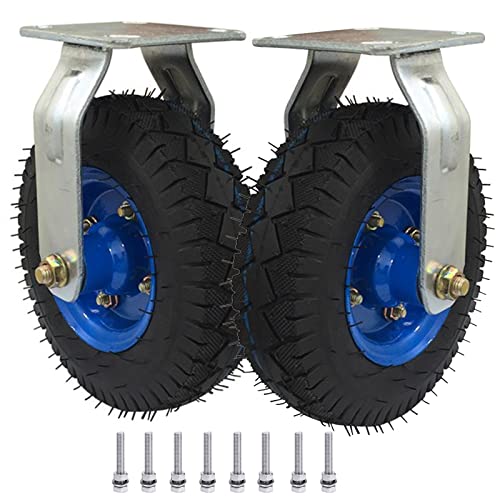 Gummirolle, Hochleistungs-Pneumatik-Lenkrolle mit Bremse, 8 Zoll und 10, geräuschlose Stoßdämpfung, industriell for Möbelwagen Werkbänke, Tragkraft 770 lb(Fixed,10in(250mm)) von QWFVHJ