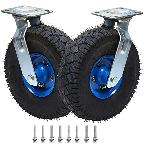 Gummirolle, Hochleistungs-Pneumatik-Lenkrolle mit Bremse, 8 Zoll und 10, geräuschlose Stoßdämpfung, industriell for Möbelwagen Werkbänke, Tragkraft 770 lb(Swivel,10in(250mm)) von QWFVHJ