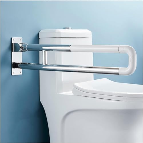Haltegriffe for das Badezimmer, hochklappbar for die Toilette, aus Edelstahl for Behinderte, Unterstützung for ältere Menschen mit Übergewicht, Duschhilfe, Handläufe, Handgriffe(White,60CM) von QWFVHJ