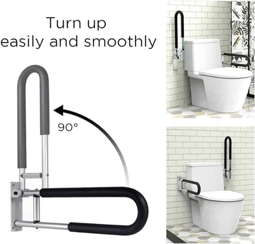 Haltegriffe fürs Badezimmer, Toilettengriffe - U-förmige Klappstangen aus Edelstahl for Handläufe for Behinderte, Toilettenstühle for ältere Menschen und Schwangere(Black,1PCS) von QWFVHJ