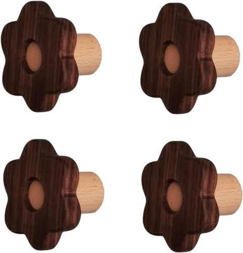 Möbelbeschläge Türgriffe, Schrankknöpfe Schubladengriffe, Schubladenknöpfe 4er-Pack Schranktürgriff Kleiderschrank Halbrunder Kleiderschrankgriff/Buche(Small Flower Diameter 8 Cm) von QWFVHJ