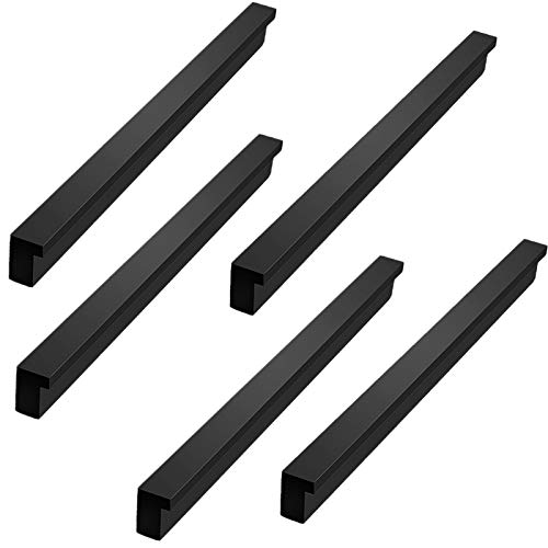 QWFVHJ Griffe für Türen und Schubladen, schwarz, länglich, quadratisch, aus massivem Aluminium, für Schränke zu Hause, Länge 500 mm, 5 Stück (Länge 1200 mm, 5 Stück) von QWFVHJ