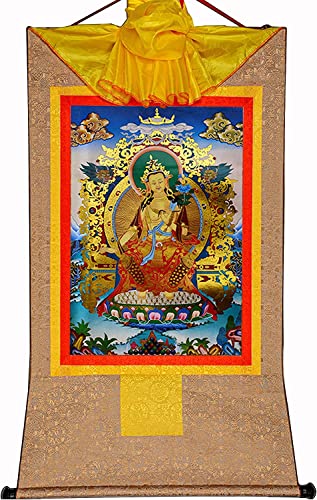 QWFVHJ Hängendes Bild, Seidenrolle, Seidenrolle, tibetisches Thangka, Maitreya (Ajita, zukünftiger Buddha Dieser Welt),(Beige,Large(85cm*63cm)) von QWFVHJ