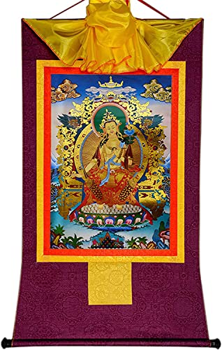 QWFVHJ Hängendes Bild, Seidenrolle, Seidenrolle, tibetisches Thangka, Maitreya (Ajita, zukünftiger Buddha Dieser Welt),(Purple,Medium(62cm*47cm)) von QWFVHJ