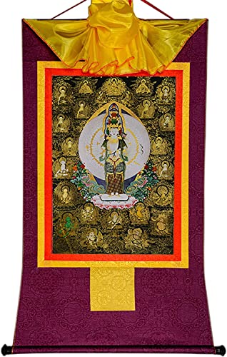 QWFVHJ Schriftrolle, Seidenrolle, Seidenrolle, Tibetische Thangka, Tausendarmiger Avalokitesvara, Padmapani, Tibetisch(Purple,Large(85cm*63cm)) von QWFVHJ