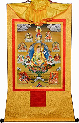 QWFVHJ Schriftrolle for Aufhängen, Bild Seidenrolle, Seidenrolle, Tibetische Thangka, Acht Formen von Padmasambhava, Guru Rinpoche(Gold,Small(35cm*27cm)) von QWFVHJ