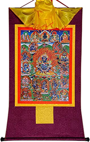 QWFVHJ Schriftrolle for Aufhängen, Bild Seidenrolle, Seidenrolle, Tibetisches Thangka, Mahakala, Schutzgottheit, Tibetisches Thangka(Purple,Large(85cm*63cm)) von QWFVHJ