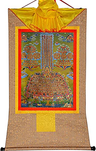 QWFVHJ Scroll Hanging Painting,Bild Seidenrolle,Seidenrolle Gemälde,Tibetische Thangka,Thangka Brokat,Buddha Wandteppich mit Rolle(Beige,Medium(62cm*47cm)) von QWFVHJ