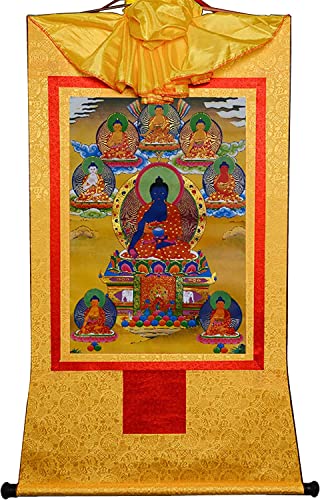 QWFVHJ Scroll Hanging Painting,Bild Seidenrolle,Seidenrolle Malerei,Tibetische Thangka,Acht Formen von Bhaisajyaguru, Buddha(Unique Colour,Medium(62cm*47cm)) von QWFVHJ
