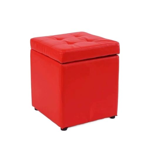 QWFVHJ Wechselschuhhocker, Fußhocker aus Leder, Stuhlaufbewahrung mit Rutschfester Matte, Fußhocker aus PU-Leder, Aufbewahrungstruhe mit hochelastischer Schwammfüllung(Red) von QWFVHJ
