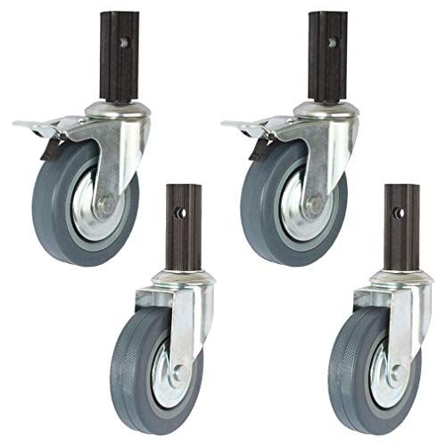 Robuste Gummirollen mit 10,2 cm (4 Zoll), quadratischer Schaft, Set 4, drehbares Design, leise, Tragkraft 400 kg, ideal für Ess- und kommerzielle Nutzung (Blau, Brake + Universal) von QWFVHJ