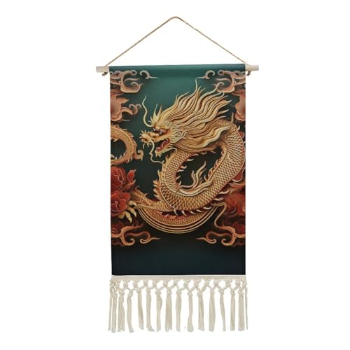 QWJKM Poster zum Aufhängen aus Baumwolle und Leinen mit Quasten, Drache, chinesischer Hintergrund, Wandteppich, Holzrahmen, Poster, Wandkunst, Poster mit Bild für Wohnzimmer, Büro, Dekor QWJKM Poster zum Aufhängen aus Baumwolle und Leinen mit Quasten, Drache, chinesischer Hintergrund, Wandteppich, Holzrahmen, Poster, Wandkunst, Poster mit Bild für Wohnzimmer, Büro, Dekor von QWJKM