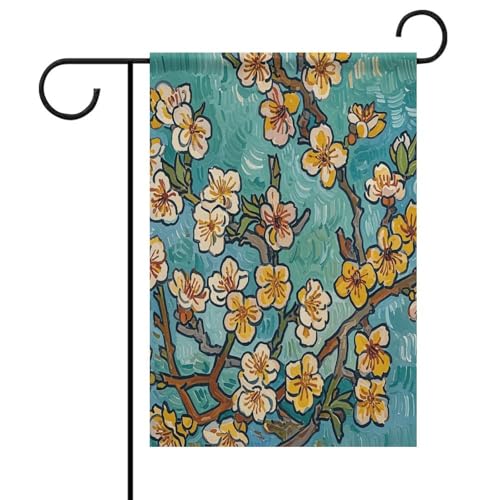 Gartenflagge Mandelblüte bedruckte Outdoor-Flagge dekorative Garten- oder Terrassenflagge Hof Outdoor dekorative Flagge von QWNMD