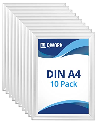 QWORK® 10 Plakatrahmen DIN A4 Frontöffnung Bilderrahmen mit Entspiegelter Schutzscheibe - 25mm Aluminium Profil - Silber von QWORK