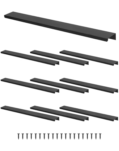 QWORK® 10 Stück 300 mm Schrankgriffe Schubladengriffe mit Schrauben für Schublade, Schrank, Möbel, Küche, Heimdekoration (Schwarz) von QWORK