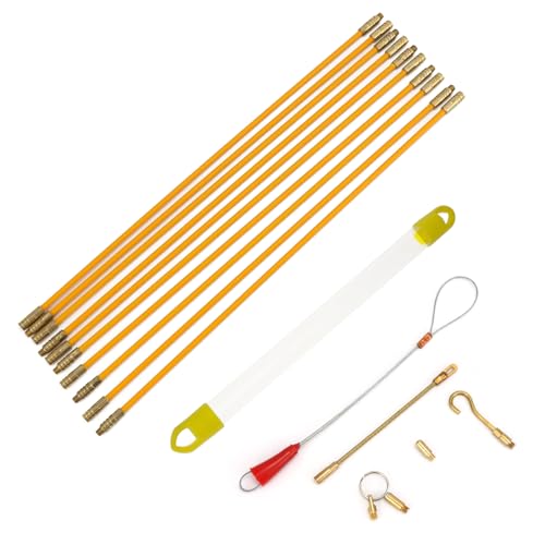 QWORK® 10 Stück Fiberglas Kabelabzieher Set, Kabeleinziehhilfe mit Haken und Loch, 33CM Kabelabzieher, Kabeleinziehhilfe Set von QWORK