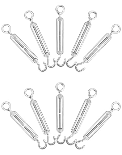 QWORK® 10 Stück M5 Spannschloss 304 Edelstahl, Verstellbare Haken Und Öse Drahtspanner, Spannhaken von QWORK