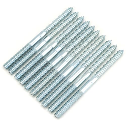 QWORK® 10 Stück Stockschrauben M10 x 140 mm Doppelgewinde Kohlenstoffstahl Verzinkt, Zubehör für die Möbelmontage von QWORK