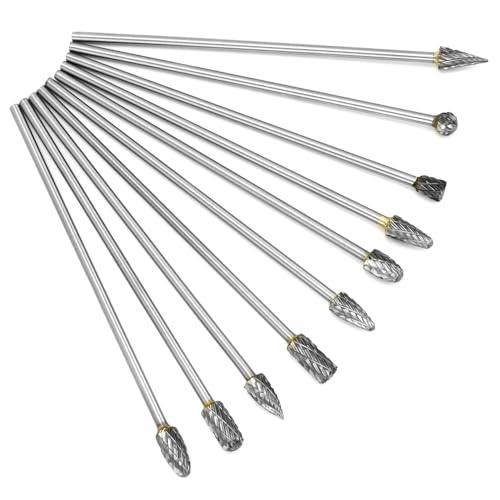 QWORK® 10-teiliges Rotationswerkzeugen Frässtifte aus Wolframstahl - Hochfeste schleifstift für Schnitzen, Gravur und Schleifen von QWORK