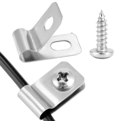 QWORK® 100 Set Zaundrahtklemmen aus Rostfrei Edelstahl 304 - Zaun Spanndraht Befestigungsclips Zaunbefestigung mit Schrauben von QWORK