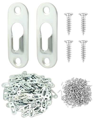 QWORK® 100 Stück Schlüsselloch-Aufhänger mit Schrauben, 45 x 16 mm, Metall verzinktes Silber-Finish, für Bilderrahmen von QWORK